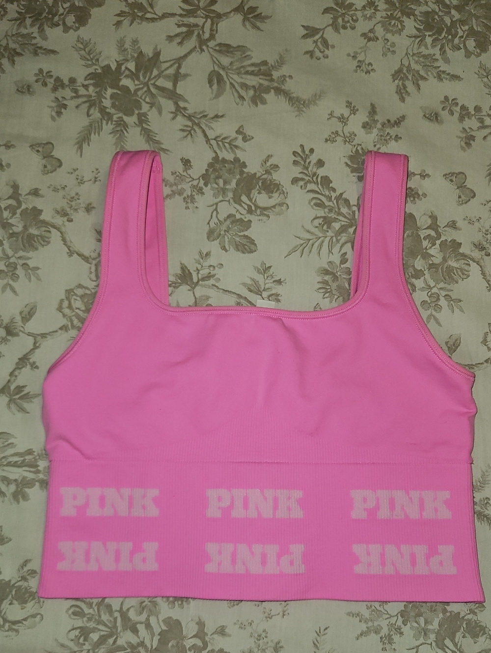 Victoria Secret Pink, Branded Hot Pink Crop Tank & Biker Shorts Set - Picture 2 of 6
